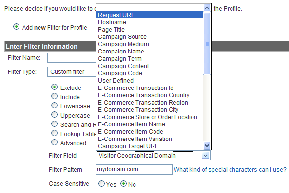 Custom Filter Details - Exclude Option and Request URI